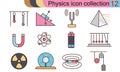 Physics icon collection flat style vector illustration. Royalty Free Stock Photo