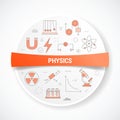 physics with icon concept with round or circle shape