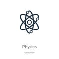 Physics icon. Thin linear physics outline icon isolated on white background from education collection. Line vector physics sign,