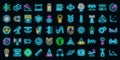 Physics icons set vector neon