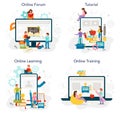 Physics school subject online service or platform set. Scientist