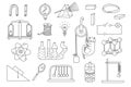 Physics sciences set hand drawn doodle vector illustration black outline