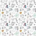 Physics and sciense seamless pattern with sketch elements Hand Drawn Doodles background Vector Illustration