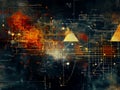 a physics themed artwork displays complex formulas and diagrams arranged in a dynamic and visually engaging layout