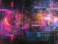 a physics themed artwork displays complex formulas and diagrams arranged in a dynamic and visually engaging layout