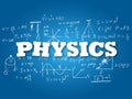 Physics word on light blue background. Vector illustration Royalty Free Stock Photo