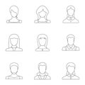 Physiognomy face icons set, outline style