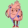 Physiological heart emoji. Cute cardiology character with a phonendoscope