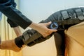 Physiotherapist adjust knee braces on patient `s leg,Rehabilitat