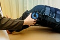 Physiotherapist adjust knee braces on patient `s leg,Rehabilitat