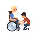 Physiotherapist and disabled patient, medical rehabilitation, physical therapy ector Illustration on a white background