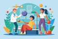 A physiotherapist interacts with patients using various equipment for rehabilitation exercises, Phisiotherapy Customizable Flat Royalty Free Stock Photo