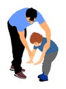 Physiotherapist and kid, boy exercising in rehabilitation center . Doctor supports the child during physiotherapy treatment.