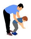 Physiotherapist and kid, boy exercising in rehabilitation center . Doctor supports the child during physiotherapy treatment.