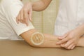 Physiotherapist measuring range of motion patients Royalty Free Stock Photo