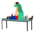 Physiotherapist and patient exercising in rehabilitation center, .