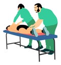 Physiotherapist and patient in rehabilitation center . Lying on massage table. Royalty Free Stock Photo