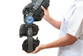 Therapist show knee braces support,Rehabilitation for knee injury