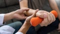 Physiotherapist working with patient doing with exercise, physical therapy concept Royalty Free Stock Photo