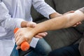 Physiotherapist working with patient doing with exercise, physical therapy concept Royalty Free Stock Photo