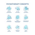 Physiotherapy blue concept icons set Royalty Free Stock Photo