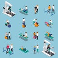 Physiotherapy Rehabilitation Isometric People Icon Set