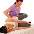 Physiotherapy -therapist excercising with patient , working on l