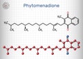 Phytomenadione, vitamin K1, phylloquinone molecule. It is essential fat soluble vitamin, is important in maintaining normal blood