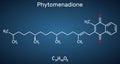 Phytomenadione, vitamin K1, phylloquinone molecule. It is essential fat soluble vitamin, is important in maintaining normal blood