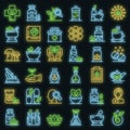 Phytotherapy icons set vector neon