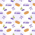 Pi Day Seamless Pattern with Mathematical Constants or Baked Pie in Template Hand Drawn Cartoon Flat Illustration