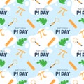 Pi Day Seamless Pattern with Mathematical Constants or Baked Pie in Template Hand Drawn Cartoon Flat Illustration