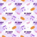 Pi Day Seamless Pattern with Mathematical Constants or Baked Pie in Template Hand Drawn Cartoon Flat Illustration