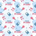 Pi Day Seamless Pattern with Mathematical Constants or Baked Pie in Template Hand Drawn Cartoon Flat Illustration Royalty Free Stock Photo