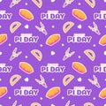 Pi Day Seamless Pattern with Mathematical Constants or Baked Pie in Template Hand Drawn Cartoon Flat Illustration