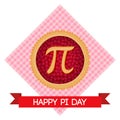 Pi Day vector background. Baked cherry pie with Pi Symbol and ribbon. Mathematical constant, irrational number Royalty Free Stock Photo