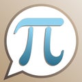 Pi greek letter sign. Bright cerulean icon in white speech balloon at pale taupe background. Illustration