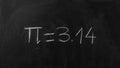 Pi number, mathematical constant chalk drawing on a school black board