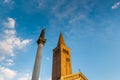 Piacenza, medieval town, Italy. Piazza Duomo in the city center with the bell tower of the Piacenza cathedral Duomo di Piacenza Royalty Free Stock Photo