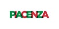 Piacenza in the Italia emblem. The design features a geometric style, vector illustration with bold typography in a modern font.