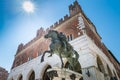 Piacenza, medieval town, Italy. Piazza Cavalli, equestrian monument and palazzo Gotico in the city center Royalty Free Stock Photo