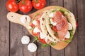 Piadina romagnola, italian flatbread sandwich Royalty Free Stock Photo