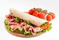 Piadina Romagnola stuffed with raw ham