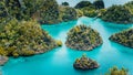 Pianemo Islands, Blue Lagoon with Green karst limestone Rocks, Raja Ampat, West Papua. Indonesia Royalty Free Stock Photo