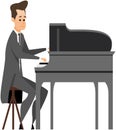 Pianist character musician in concert costume playing musical composition on grand piano on stage Royalty Free Stock Photo