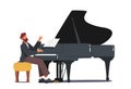 Pianist in Concert Costume Playing Musical Composition on Grand Piano for Symphonic Orchestra or Opera Performance Royalty Free Stock Photo