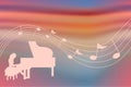 A Pianist Girl And The Musical Notation On The Blurred Background Royalty Free Stock Photo