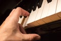 Pianist hand playing two notes.
