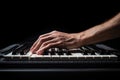 Pianist hands playing on a digital piano on a black background, Close Up On Hands Typing On A Keyboard, AI Generated Royalty Free Stock Photo