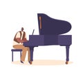 Pianist Male Character Playing Jazz Musical Composition on Grand Piano for Performance on Stage, Cartoon Illustration Royalty Free Stock Photo